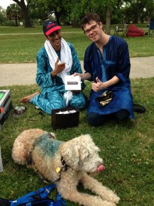 Yes, yes the dog is blue and hanging out with Bombino...